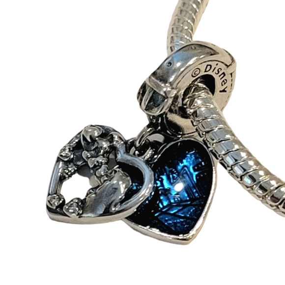 Pandora Disney Lady & the Tramp Sterling Silver Blue Heart Dangle Bracelet Charm - Picture 2 of 6